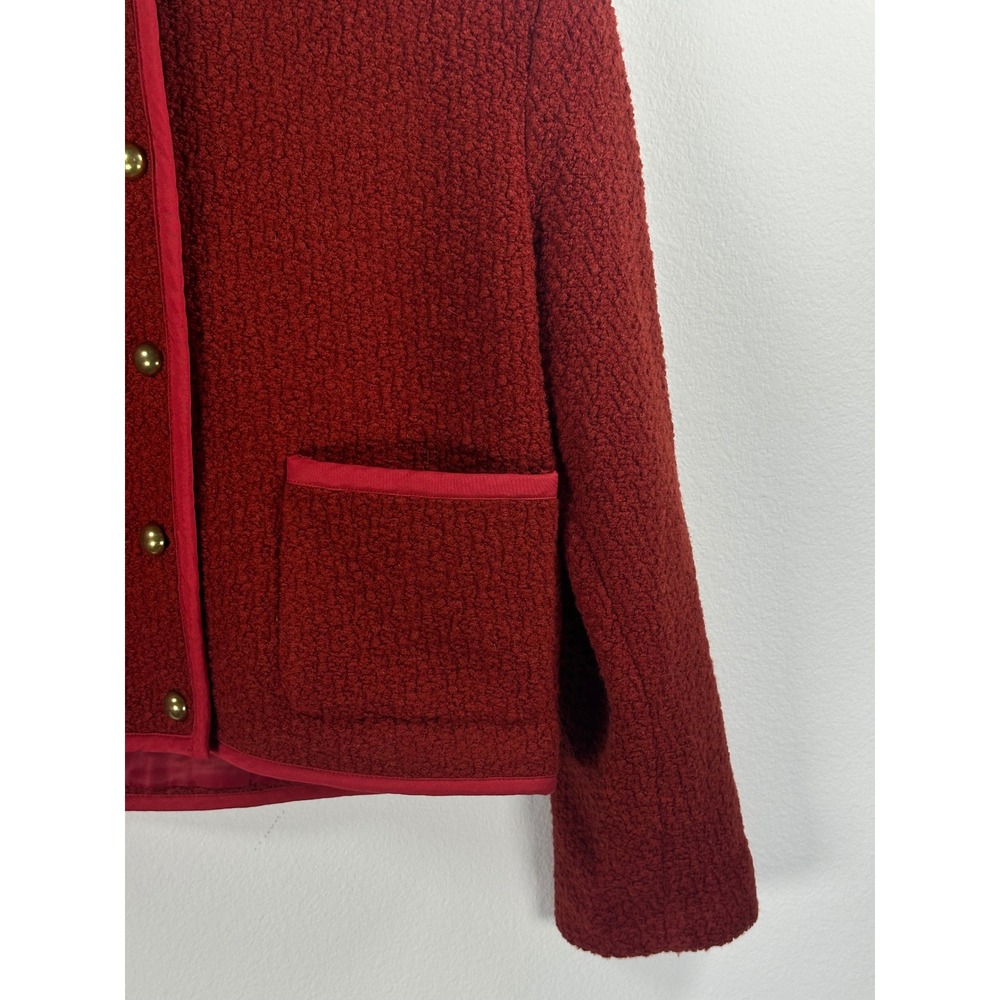 CAARA Joe Relaxed Fit Cropped Wool Boucle Red Jacket Rollneck Tweed Old Money - Picture 4 of 12